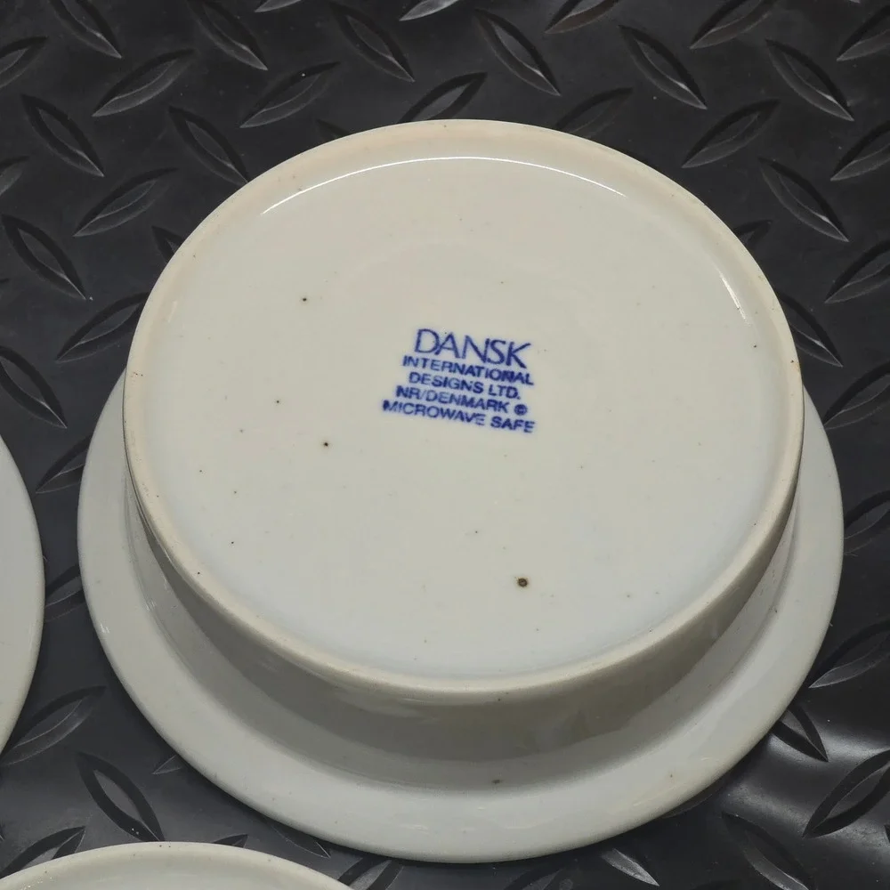 Dansk International Designs Denmark Blue Rim Cream Ramekins Set of 5 Small Bowls